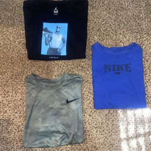 Nike Jordan Shirt Lot Of 3  Mens Medium Blue Aqua Gray Graphic Logo Spell out